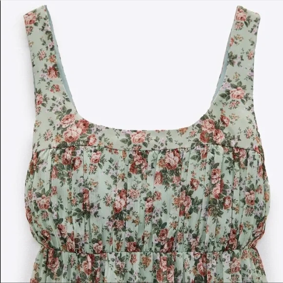 New Zara Floral Dress Green S - Picture 4 of 9